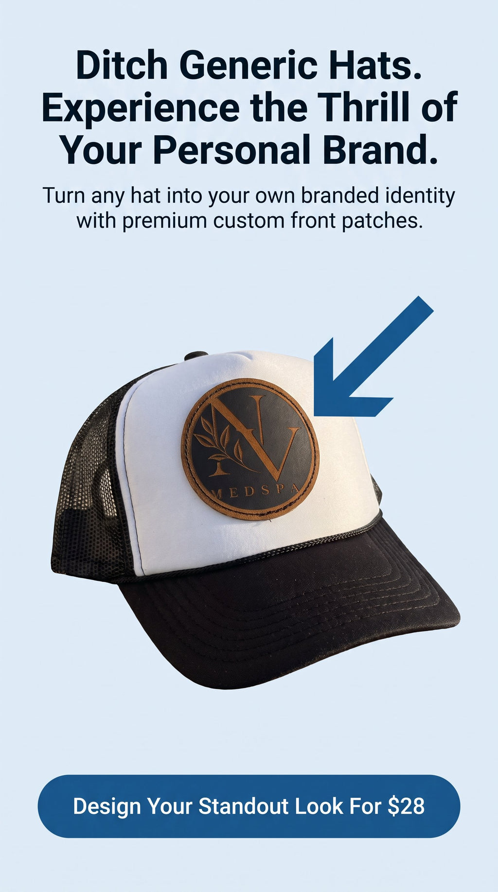 Custom Leather Patch Trucker Hats — Laser Engraved Logo, Business & Sports Patches